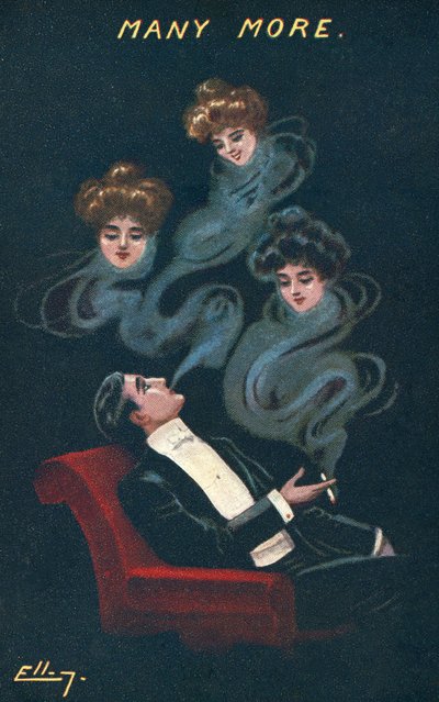 Smoking man dreaming of three girls by American School